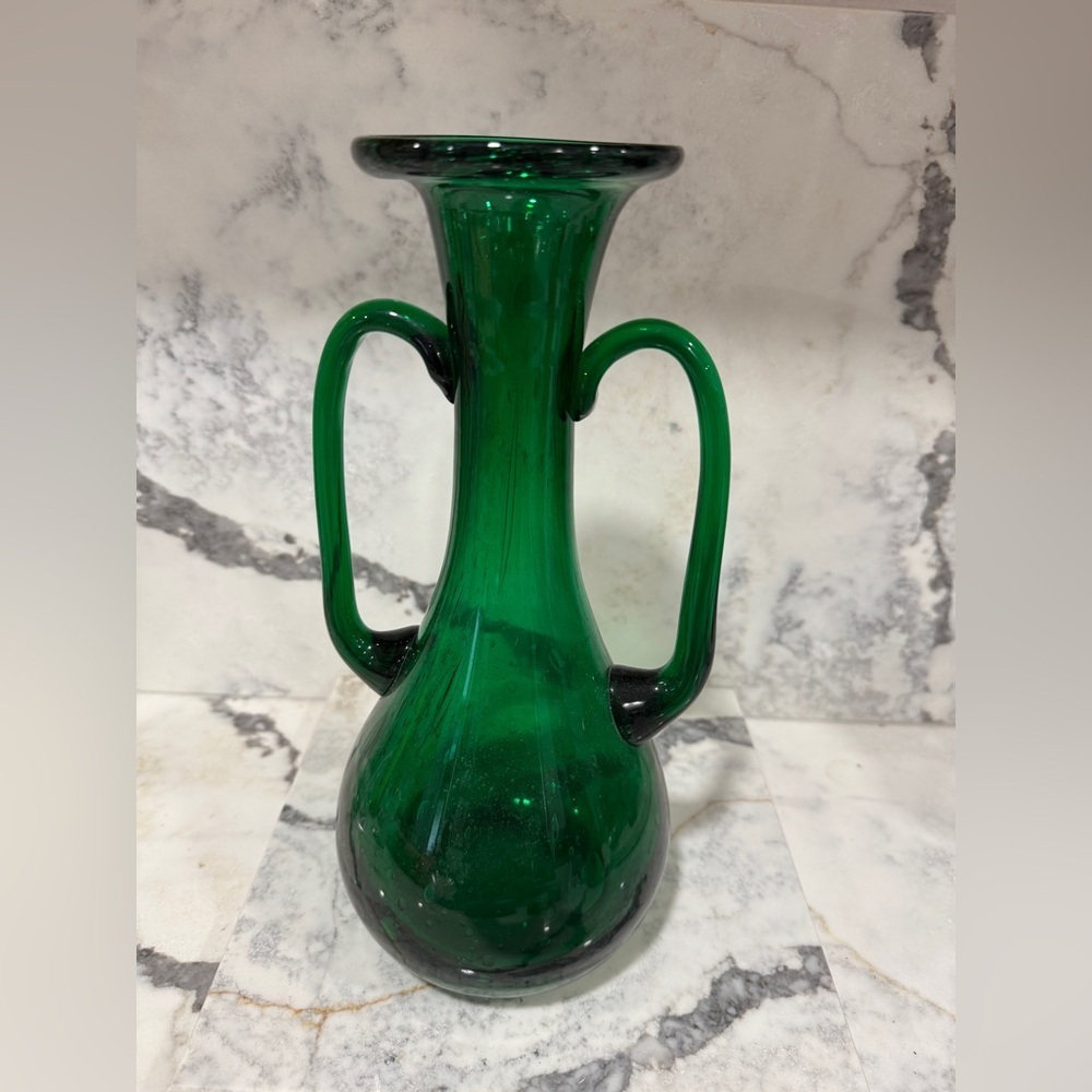 VTG Royal Leerdam Green Glass Vase